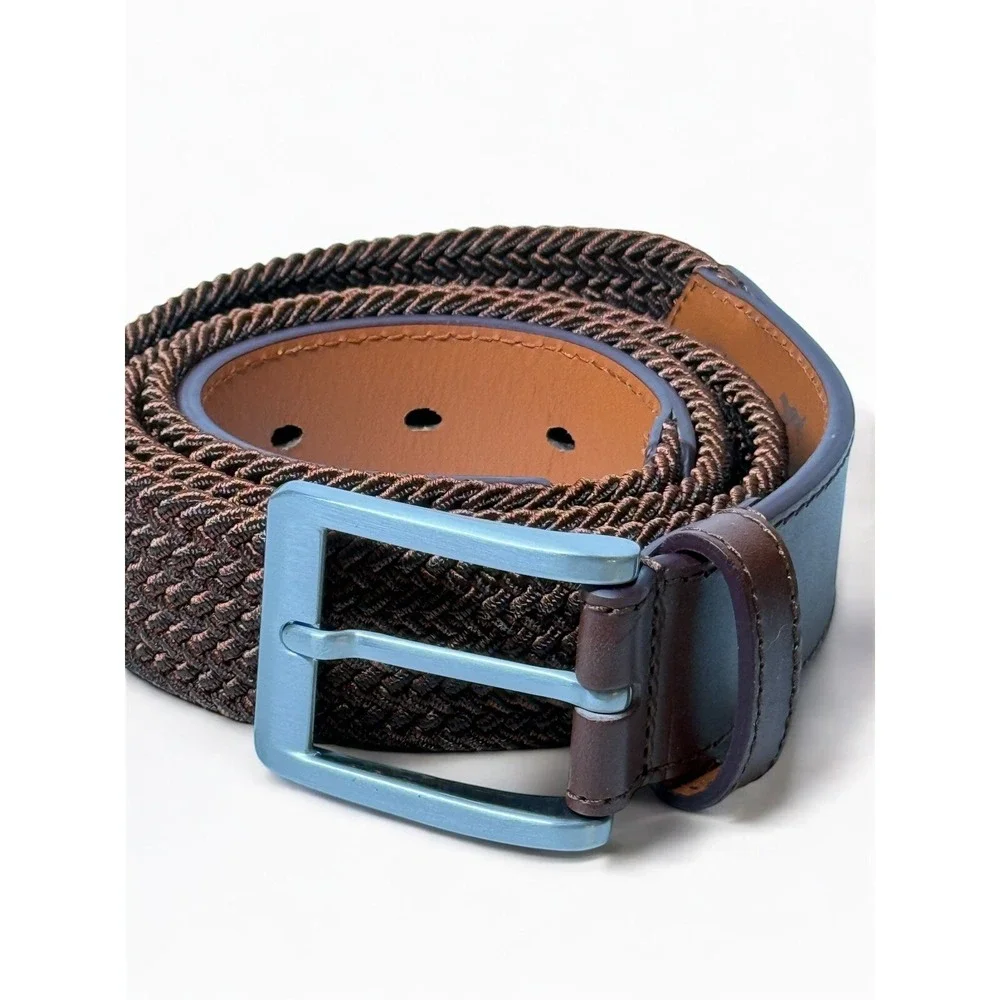 Wolf & Shepherd Stealth Woven Belt Large 40-44 Stretch Maple Brown Leather NEW
